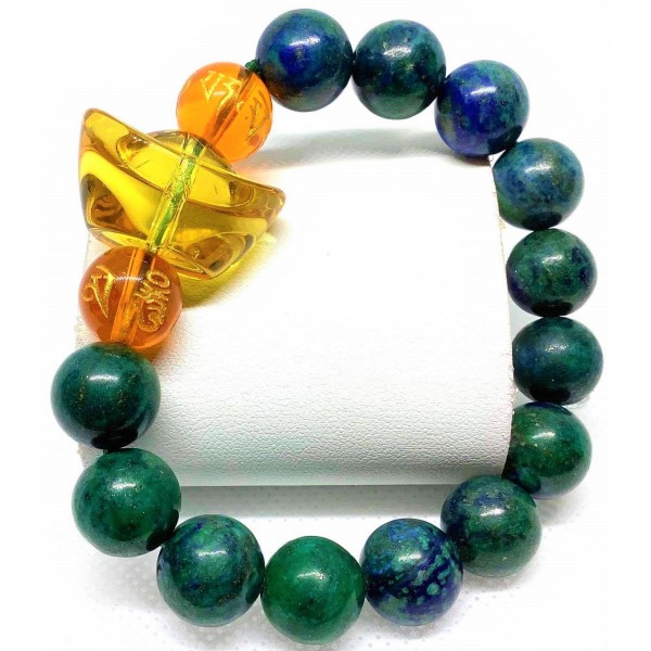 Azurite Stone with Citrine Mantra and Ingot Bar Lucky Charms Bracelet