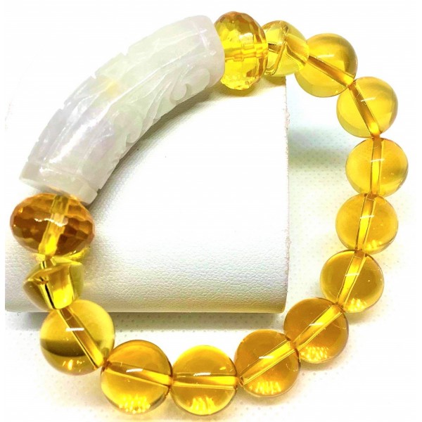 Citrine Gemstone with Burmese  Jade Bar Bracelet