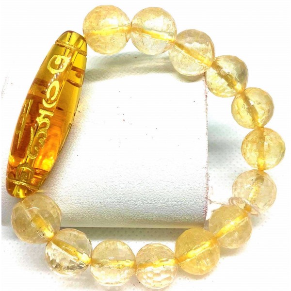 Citrine Gemstone with Mantra DZI Bead Stone Bracelet