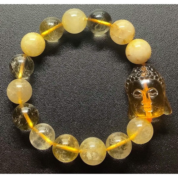 NEW: Citrine and Rutilated Quartz Gemstones with Kuan Yin Lucky Charm Bracelet