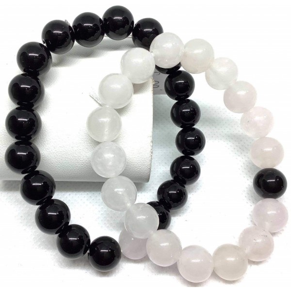 Couple Bracelet - Black Onyx and  Howlite Gemstones 