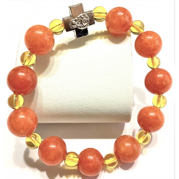 Carnelian and Citrine Gemstones with a Cross Bracelet